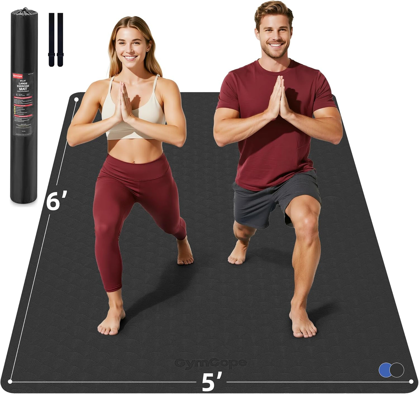 Extra Large Yoga Mat - 72"x35", 72"x48", 78"x57" - Wide TPE Exercise Mat for Home, Stretching, Couples & Family Workouts - 6-12mm Thick, Non-Slip & Waterproof - with Carry Bag and Straps