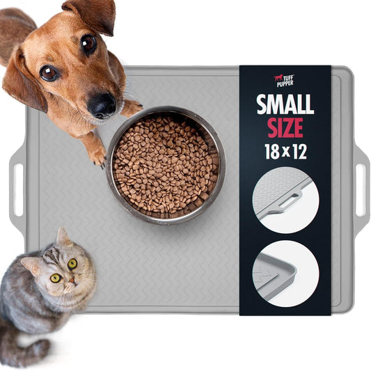 Tuff Pupper 18x12 Small Dog Feeding Mat for Food and Water | Dog Feeding Mats for Floors | Waterproof Puppy Water Bowl Mat | Dogs Placemats Pet Food Tray | Silicone Eating Mats for Cats and Cat Bowls