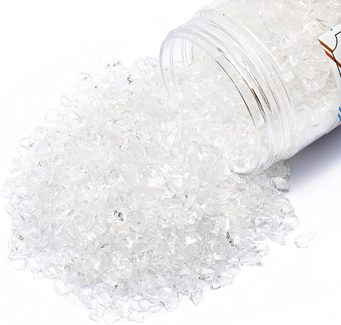 TWINKLING High Luster Crushed Glass Glitter, Broken Glass, Fire Glass Gems Chips for Fire Pit, DIY Resin Art, Epoxy Crafts, Geode Painting, Aquarium Decoration, 6-9mm(370g/13oz.) (Clear/Transparent)