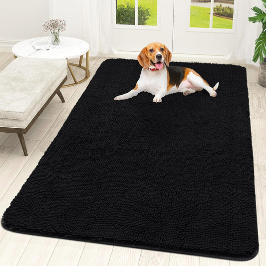 OLANLY Dog Door Mat for Muddy Paws 70x46, Absorbs Moisture and Dirt, Absorbent Non-Slip Washable Doormat, Quick Dry Chenille Mud Mat for Dogs, Entry Indoor Entryway Carpet for Inside Floor, Black
