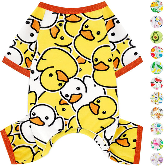 Dog Pajamas Pjs Spring Summer Dog Clothes for Small Dogs Girl - Boy - Small Size Dogs, Soft Stretchy Cute Puppy Clothes Doggie Onesies Cat Pet Jammies Outfit (Duck Yellow, X-Small)