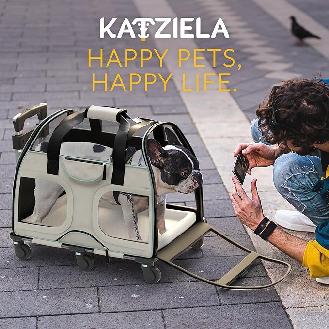 Katziela Pet Carrier - Airline Compliant Dog Carrier - TSA Approved Pet Carrier for Small Dogs and Cats - Soft FAA Travel Airplane Dog Carrier Luggage (Grey/Brown-Pro)