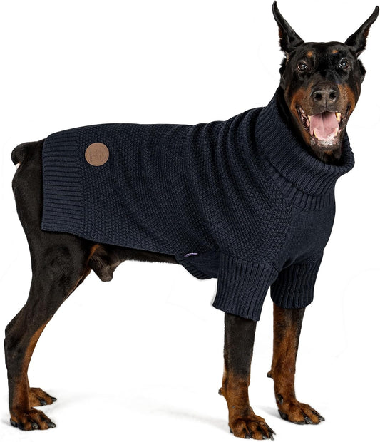 cyeollo 2XL Dog Sweater, Warm Stretchy Sweaters for Large Dogs Boy, Pullover Knitted Thermal Winter Big Dog Clothes with Sleeves, Turtleneck Pet Beagle Border Collie Apparel, Navy XXL
