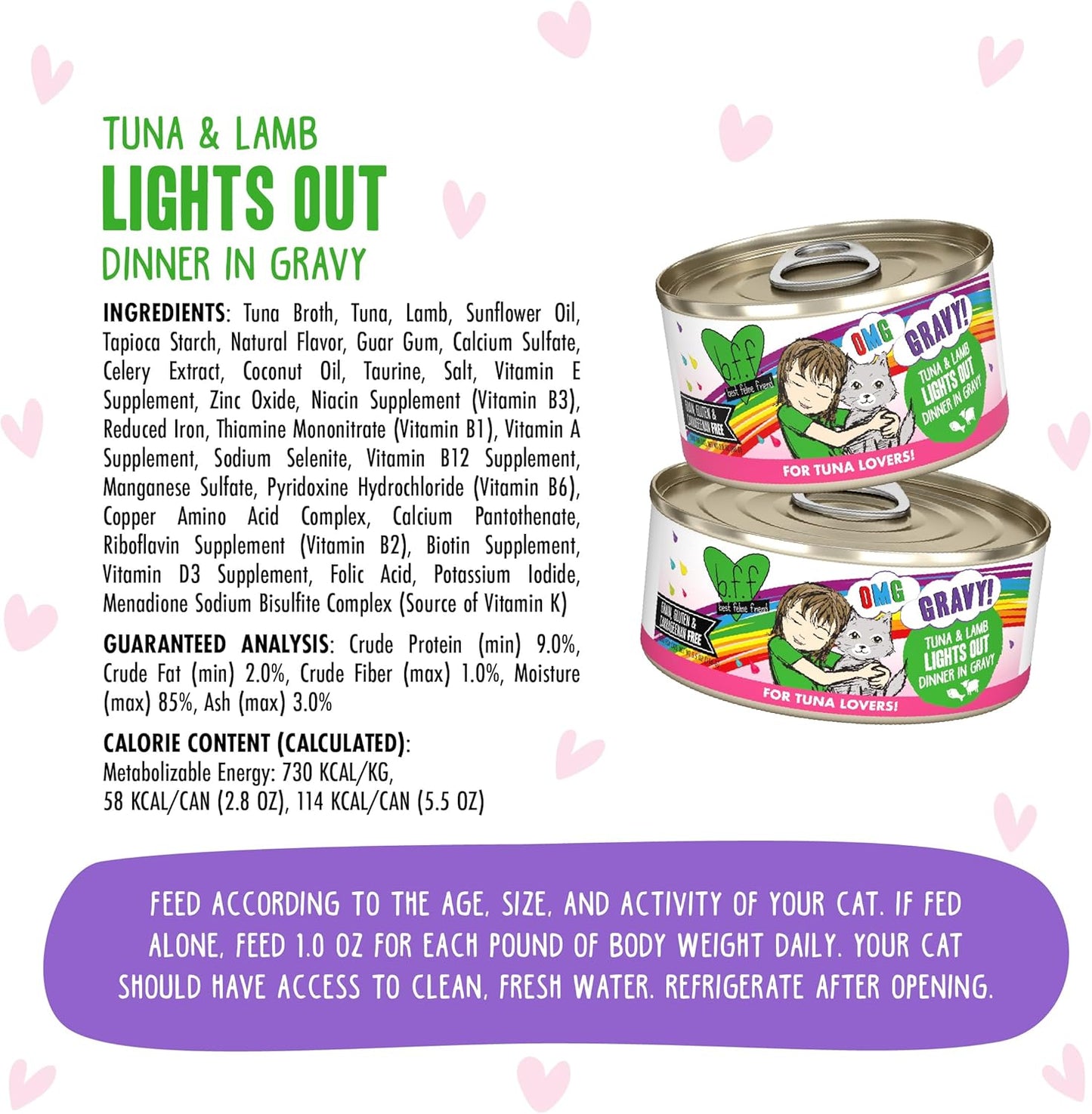 Weruva B.F.F. OMG - Best Feline Friend Oh My Gravy!, Tuna & Lamb Lights Out with Tuna & Lamb, 2.8oz Can (Pack of 12)