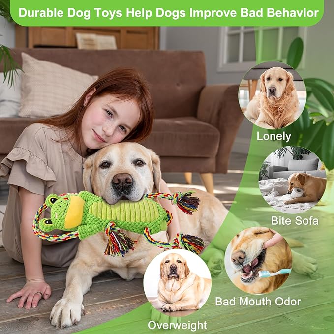 Interactive Chew Proof Dog Toys for Boredom & Anxiety - Plush with Squeaker & Crinkle Sound & Ropes for Small, Medium, Large Dogs
