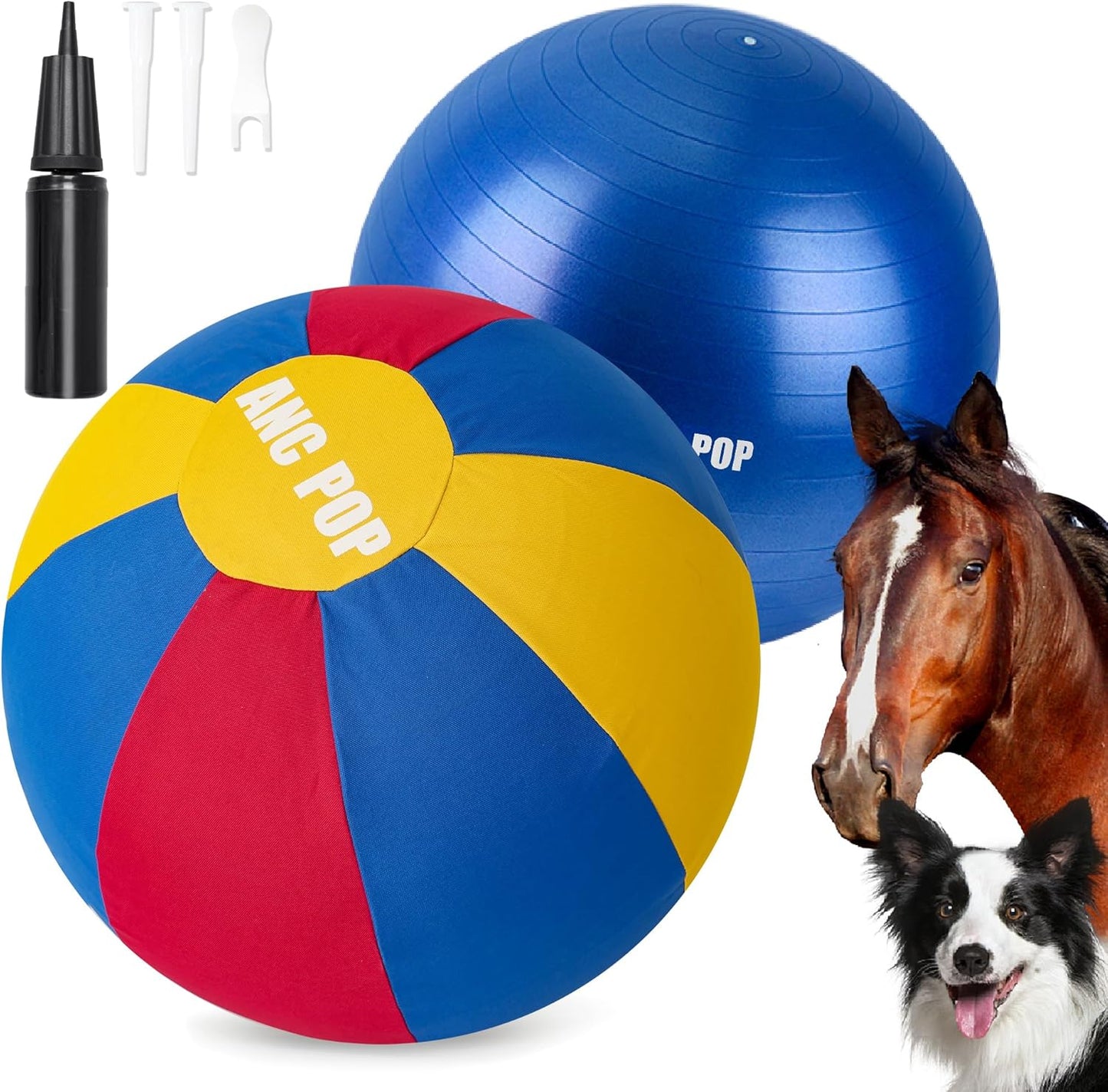Herding Ball for Dogs Horse & Cover 25" Ball for Horses Large with Hand Pump for Play Horse Toys for Horses Stall, Red and Blue and Yellow