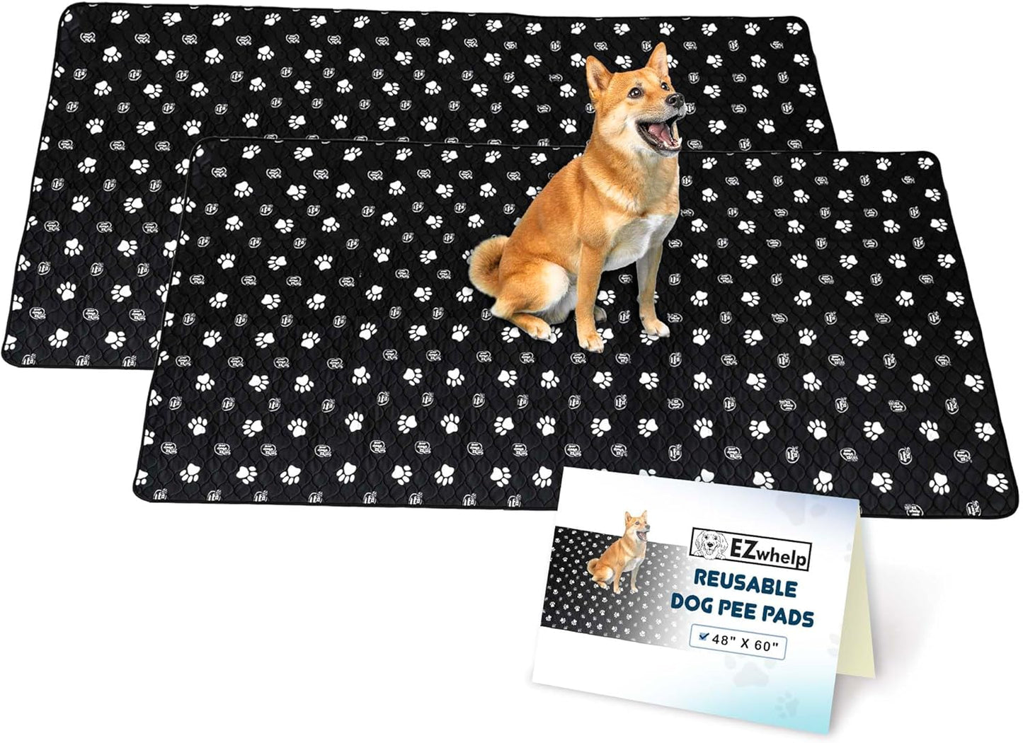 EZwhelp Reusable Dog Pee Pads, Washable Waterproof Mats for Dog Potty Training or Whelping Pads, 48x60 Inch, 2 Pack