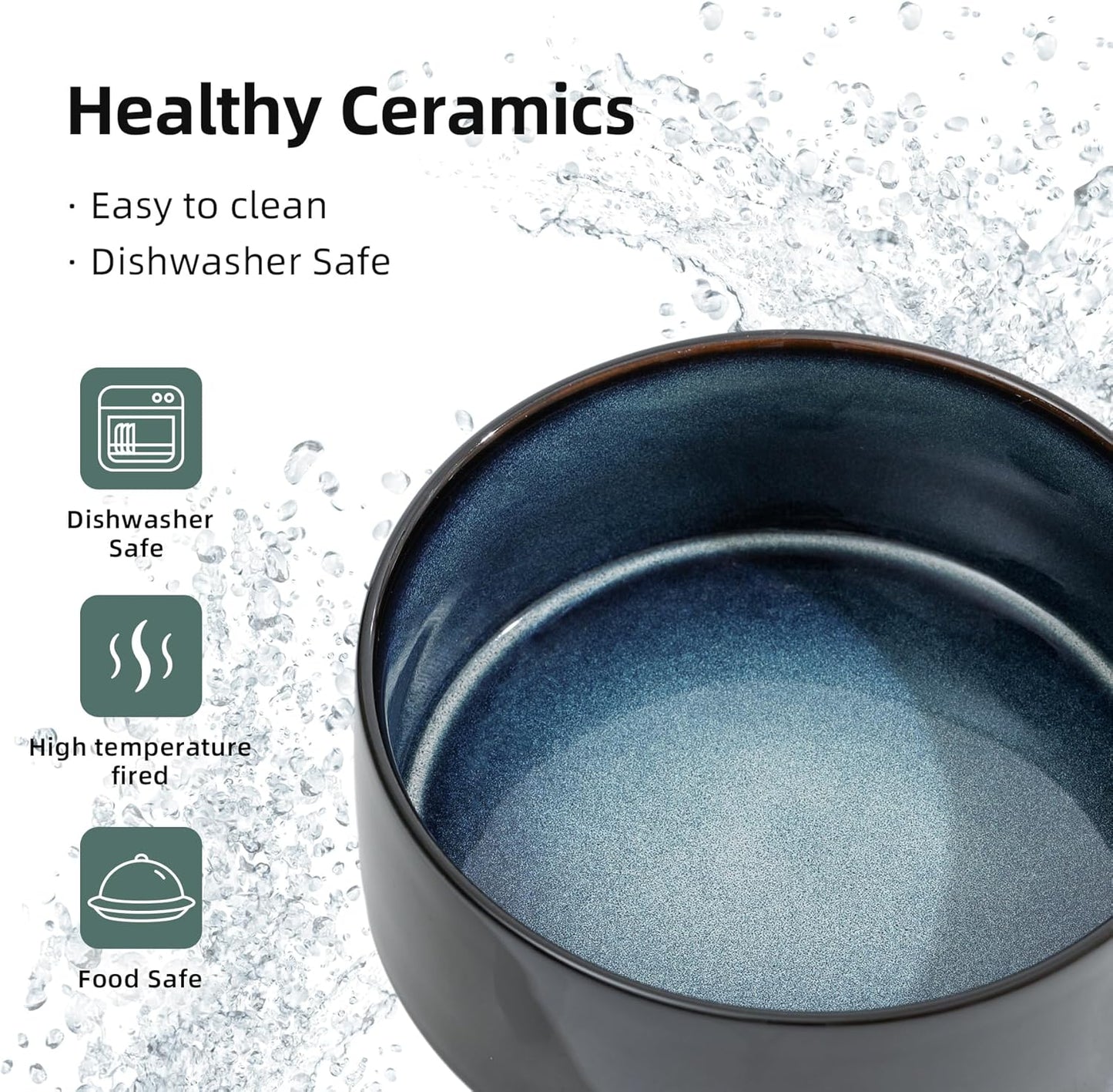 Ceramic 8.2inch Raised Dog Bowl with Stand for Large - Breed Dogs, Pet Food and Water Feeder(Single Bowl with Stand - Starry Sky)