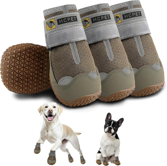 Hcpet Dog Shoes for Large Dogs, Breathable Dog Booties for Small Medium Dogs, Anti-Slip Dog Boots & Paw Protectors for Hot Pavement Winter Snow Hiking with Reflective Straps Army Green Size 2