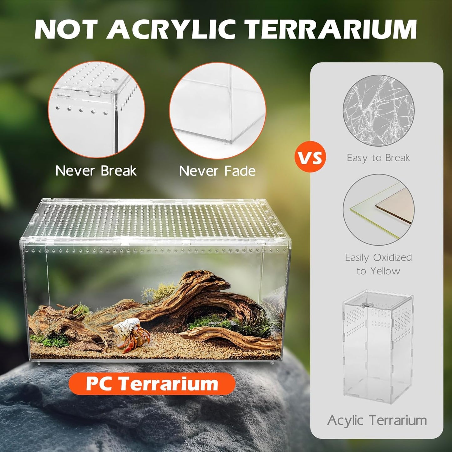 AZV Reptile Terrarium Tank,Versatile Enclosure for Leopard Crested Gecko,Lizard Cage,Spider Starter Kit,Hermit Crab Habitat,Tarantula Cribs,Perfect Aquarium for Snake,Frogs,Snails,Insects,Small Pets