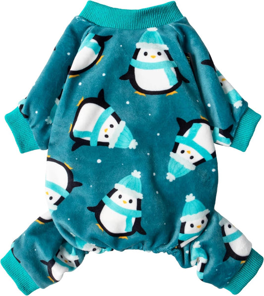 Fitwarm Cute Penguin Dog Pajamas, Dog Winter Clothes for Small Dogs Girl Boy, Cozy Dog Onesie, Soft Pet Jammies, Doggy Apparel, Teal Blue, XL