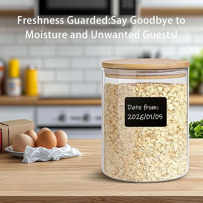 Glass Storage Jars Set Elegant Containers with Airtight Bamboo Lids, Perfect for Kitchen Organization - Flour, Rice, Pasta, Sugar, Coffee Beans (2 packs(37oz) / 2 packs(111oz))