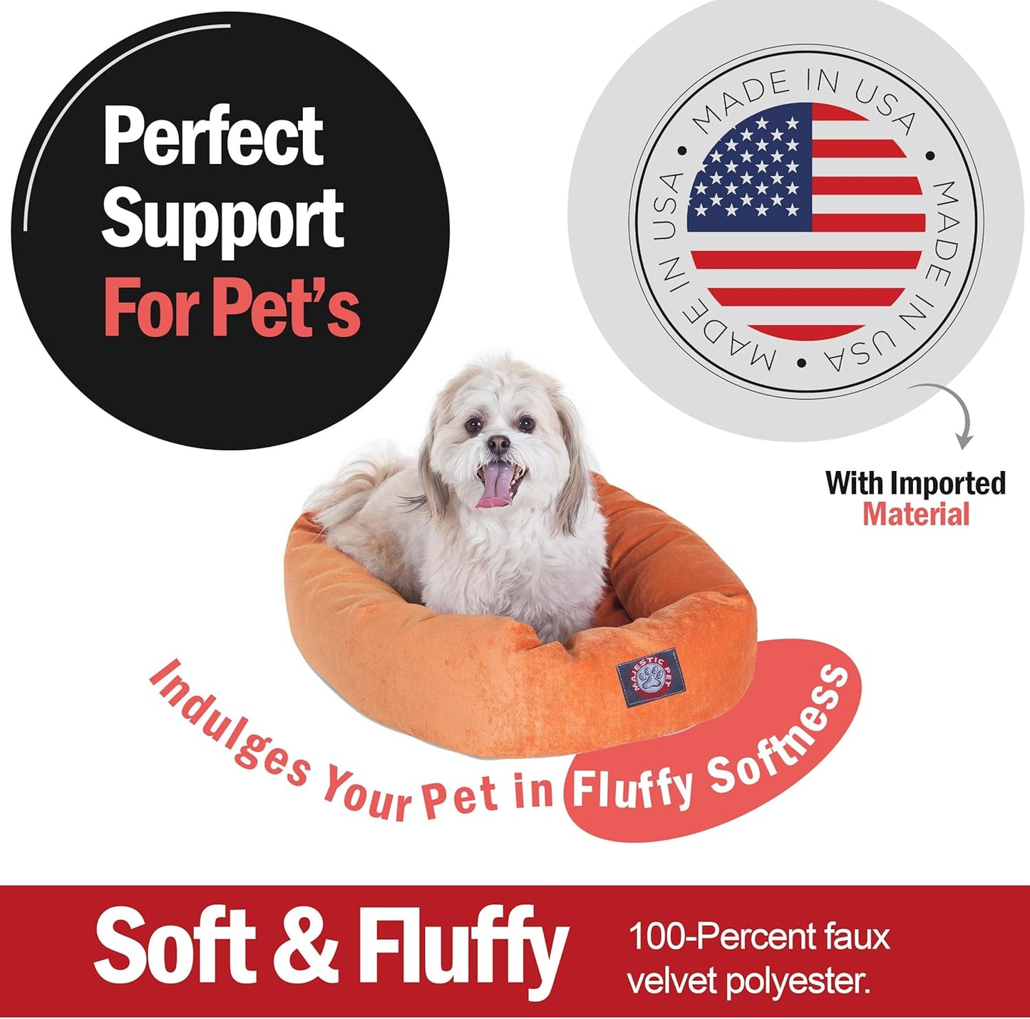 Majestic Pet Villa 24 Inch Shredded Memory Foam Dog Bed for Small Sized Dogs 24x19x7 Inch–Orthopedic Dog Bed - Durable Pet Bed - Washable Small Pet Bed with Head Support-Orange