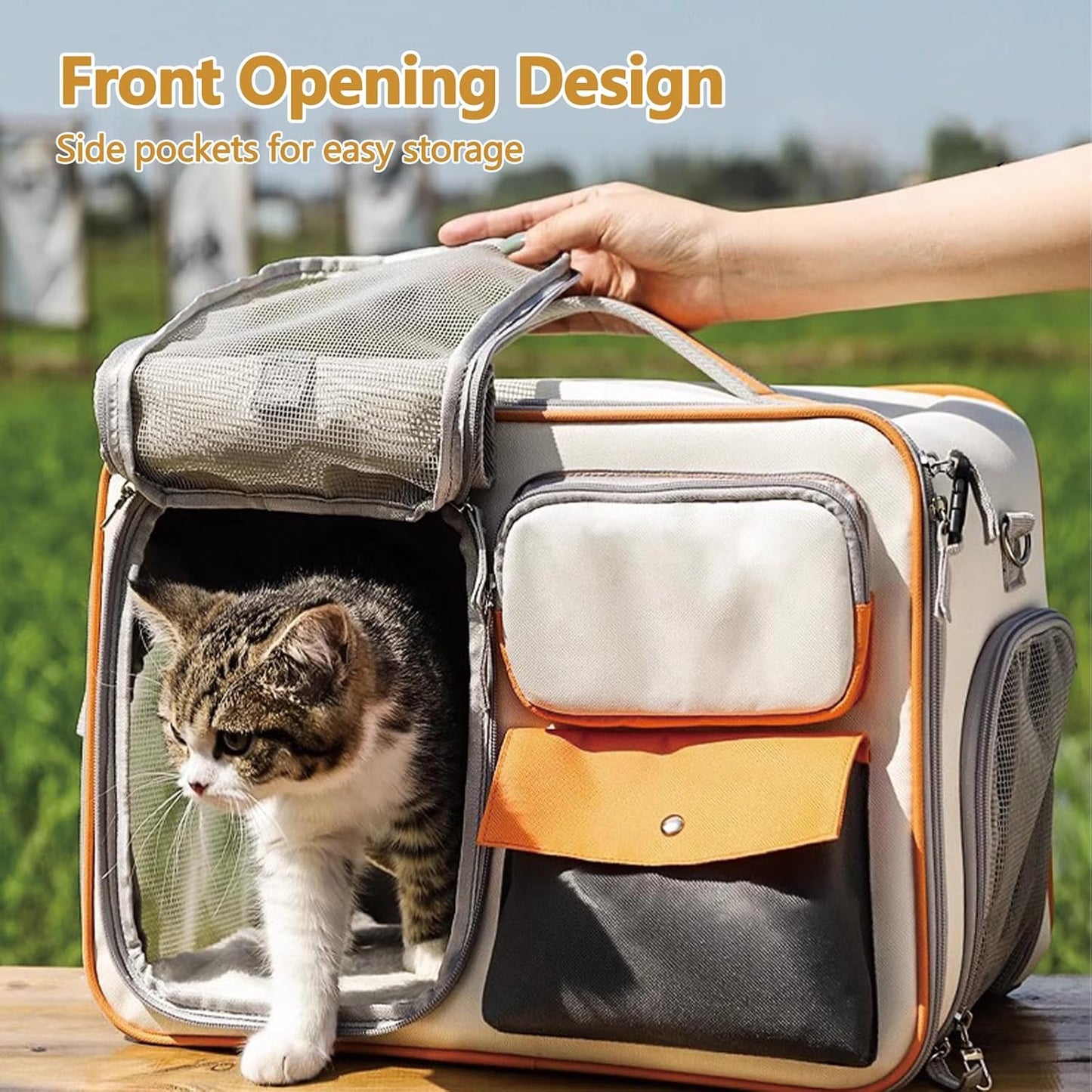 Dog Backpack, Pet Backpack with Upgrade Waist Cushion Design to Better Fit The Waist, Ventilated Soft Cat Backpack for Travel, Hiking, Camping(Gray)