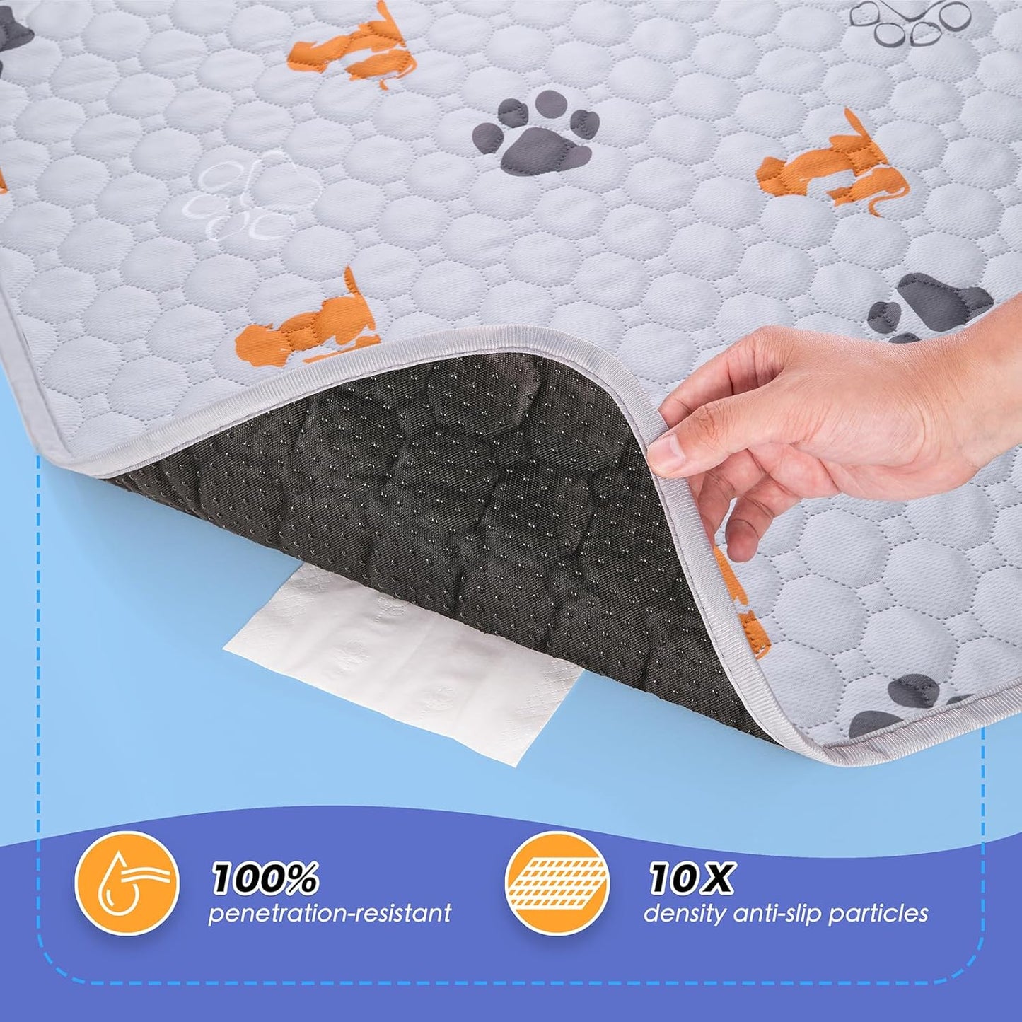 Washable Pee Pads for Dogs, 2 Pack Absorbent Reusable Training Dog Pads Pet Puppy Pads, Non-Slip Potty Pads for Whelping, Playpen, Crate, Bed, Orange, 24"x48"