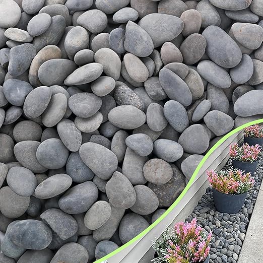 18LB River Rocks,Mexican Beach Pebbles for Plants,Potting,Garden Landscape Stone Paving Stone Grey 1Inch - 2Inch