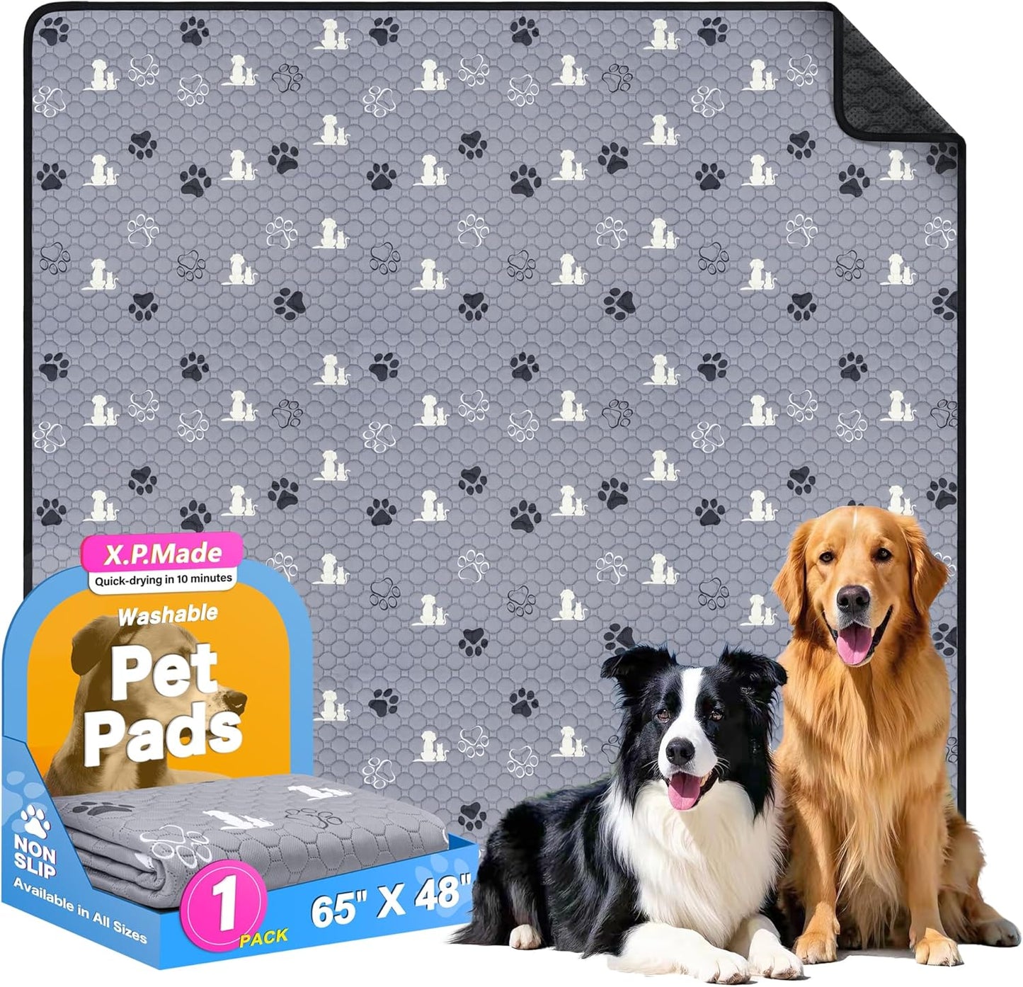 Washable Pee Pads for Dogs 65"x48", Extra Large Reusable Puppy Pads, Waterproof Pet Pee Pads for Dog Potty Training, Extra Large Dog Pee Pads for Crate, Playpen, and Whelping, Durable and Absorbent