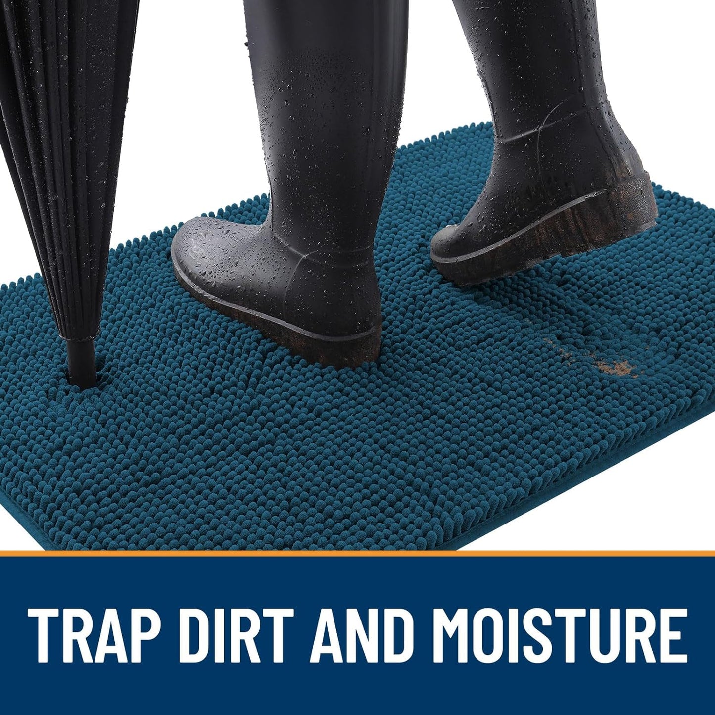 OLANLY Dog Door Mat for Muddy Paws 30x17, Absorbs Moisture and Dirt, Absorbent Non-Slip Washable Doormat, Quick Dry Chenille Mud Mat, Entry Indoor Entryway Carpet for Inside Floor, Atlantic Blue