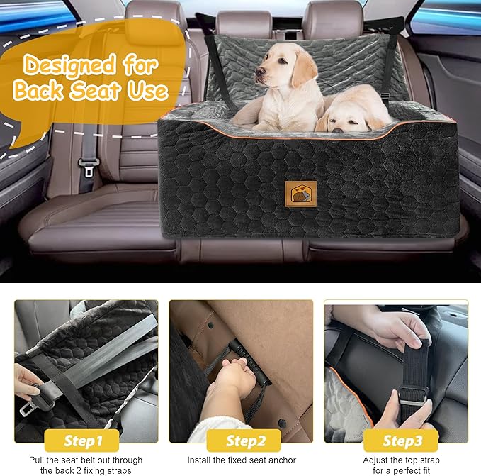 Dog Car Seat for Medium/Large Dog Booster Seat for Dogs Under 60 lbs or 2 Small Dogs, Multi-Functional Pet Car Seat with Thick Cushion, 2 Safety Leashes (BlackGray)