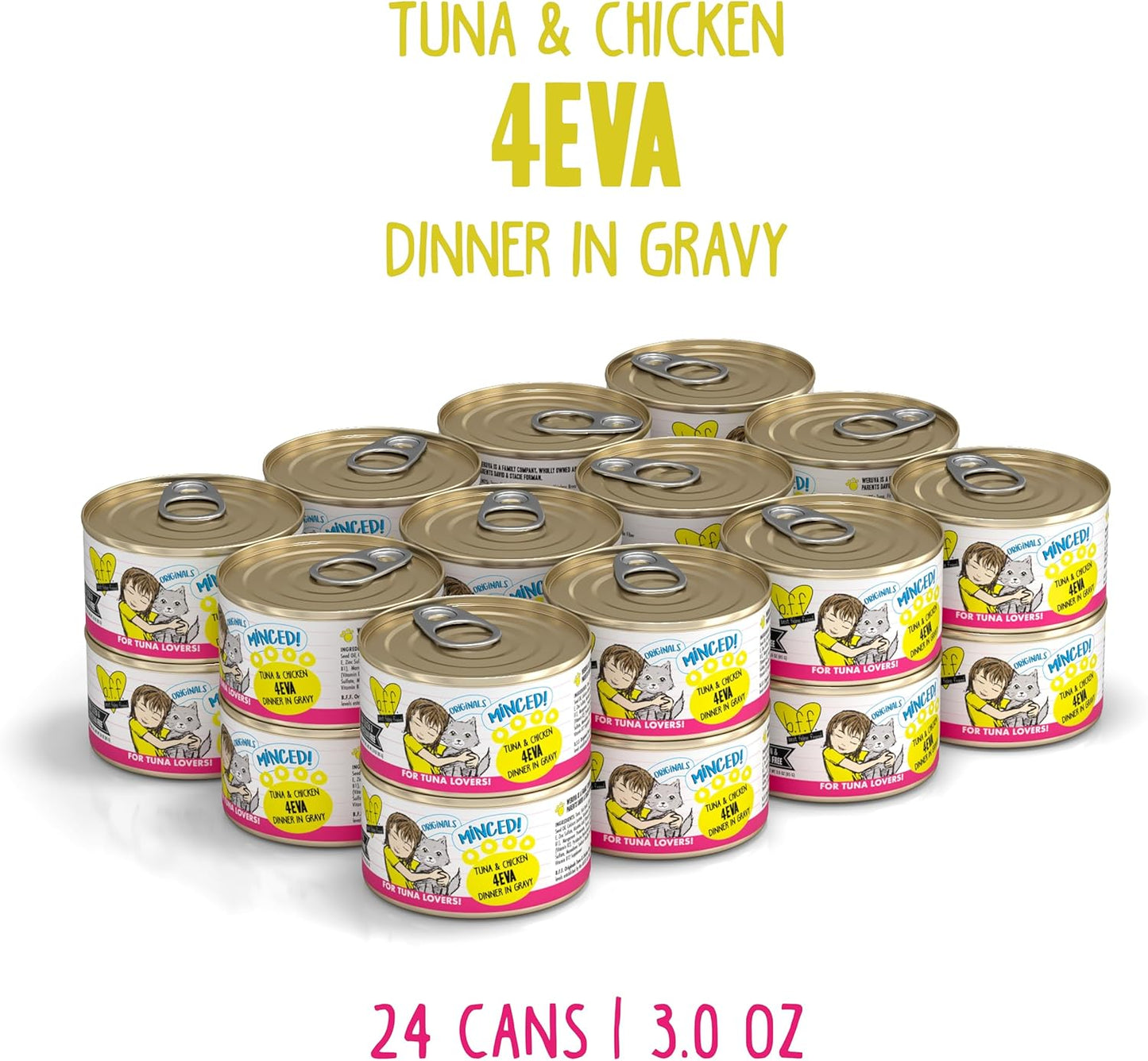 Weruva BFF Minced Natural Wet Cat Food, Tuna and Chicken 4 Eva in Gravy, 3oz Can, Pack of 24