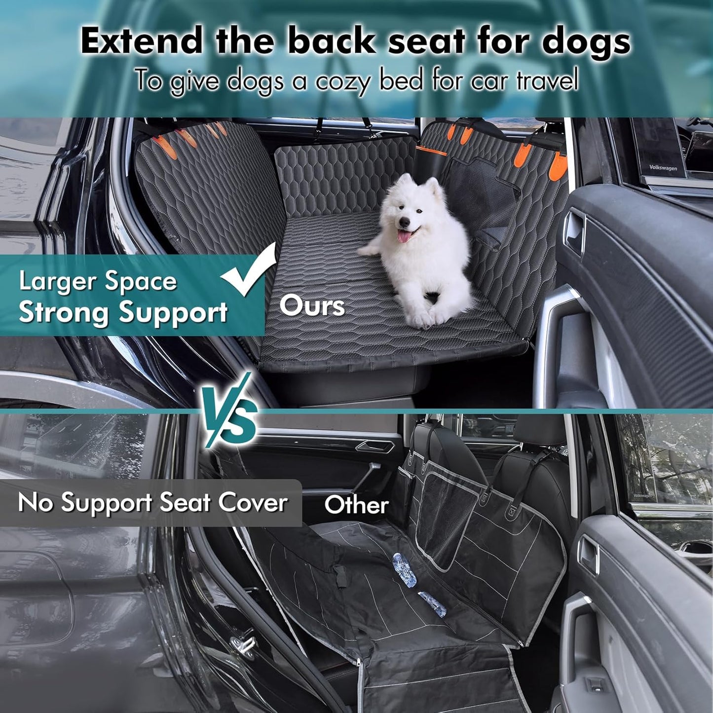 Back Seat Extender for Dogs-Supports 400lb,Hard Bottom Dog Car Seat Cover for Back Seat -Detachable,Scratch Proof Nonslip,Dog Hammock for Car,Truck with Anti-Slip Dispensing