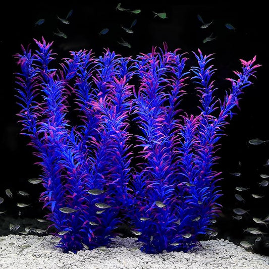 JIHAQUA Aquarium Decor Plastic Plants Extra Large 21 Inches Artificial Fish Tank Plants Tall Fish Tank Decorations (Purple 2pcs)