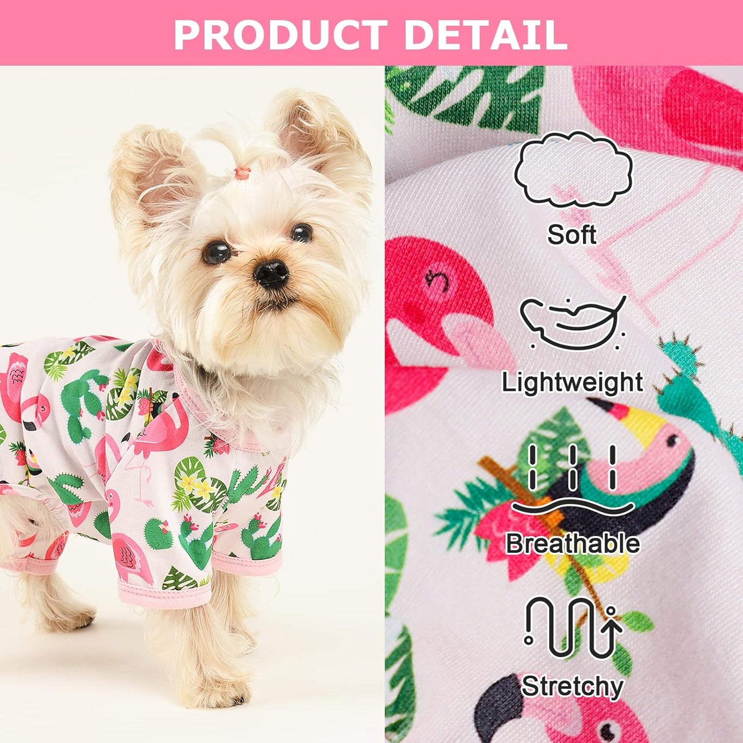 Dog Pajamas Pjs Summer Dog Clothes for Small Dogs Girl - Boy - Medium Size Dogs, Soft Stretchy Puppy Clothes Doggie Onesies Fall Cat Pet Jammies Outfit Tropical Flamingo, Pink