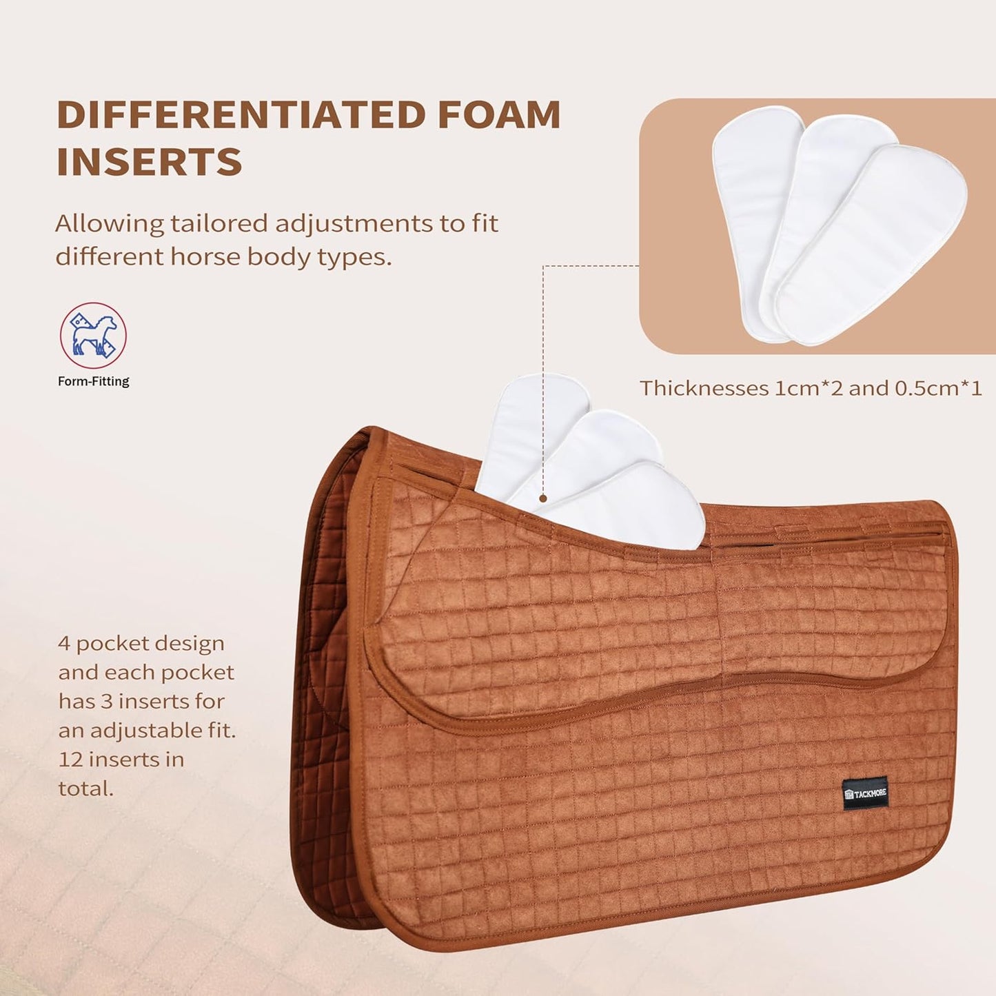 Tackmore Western Saddle Pad Adjustable with Side Pockets and Foam Inserts Shock-Absorbing Riding Pad