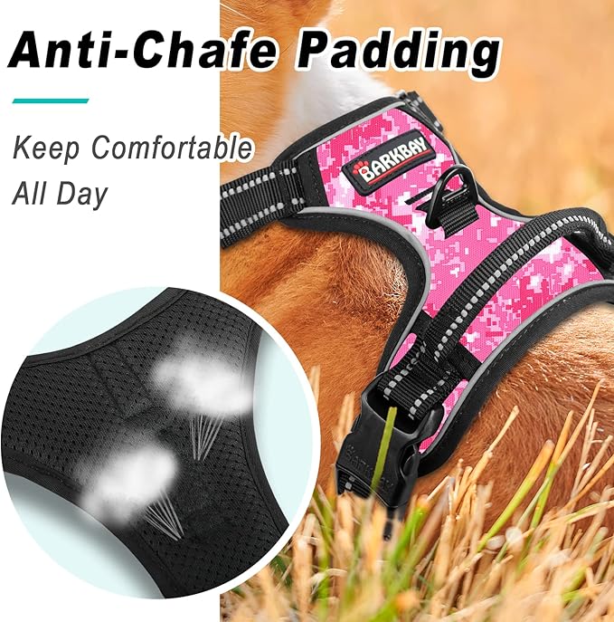 BARKBAY No Pull Dog Harness Large Step in Reflective Dog Harness with Front Clip and Easy Control Handle for Walking Training Running(Pink camo,S)