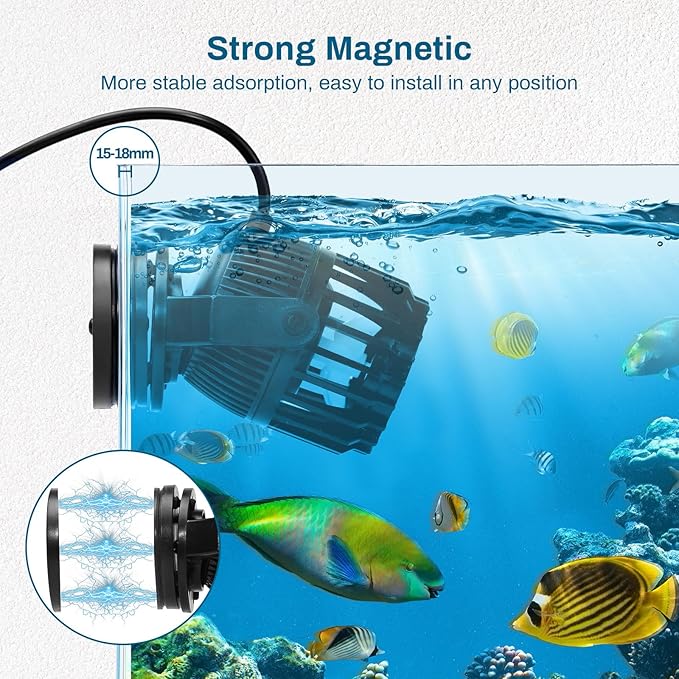 Submersible Pump, Aquarium Wave Maker for 20-60 Gallon Fish Tanks 2133 GPH Adjustable Circulation Pump with Controller and Magnet Suction Base Submersible Power Head Air Pump for Fresh Salty Water