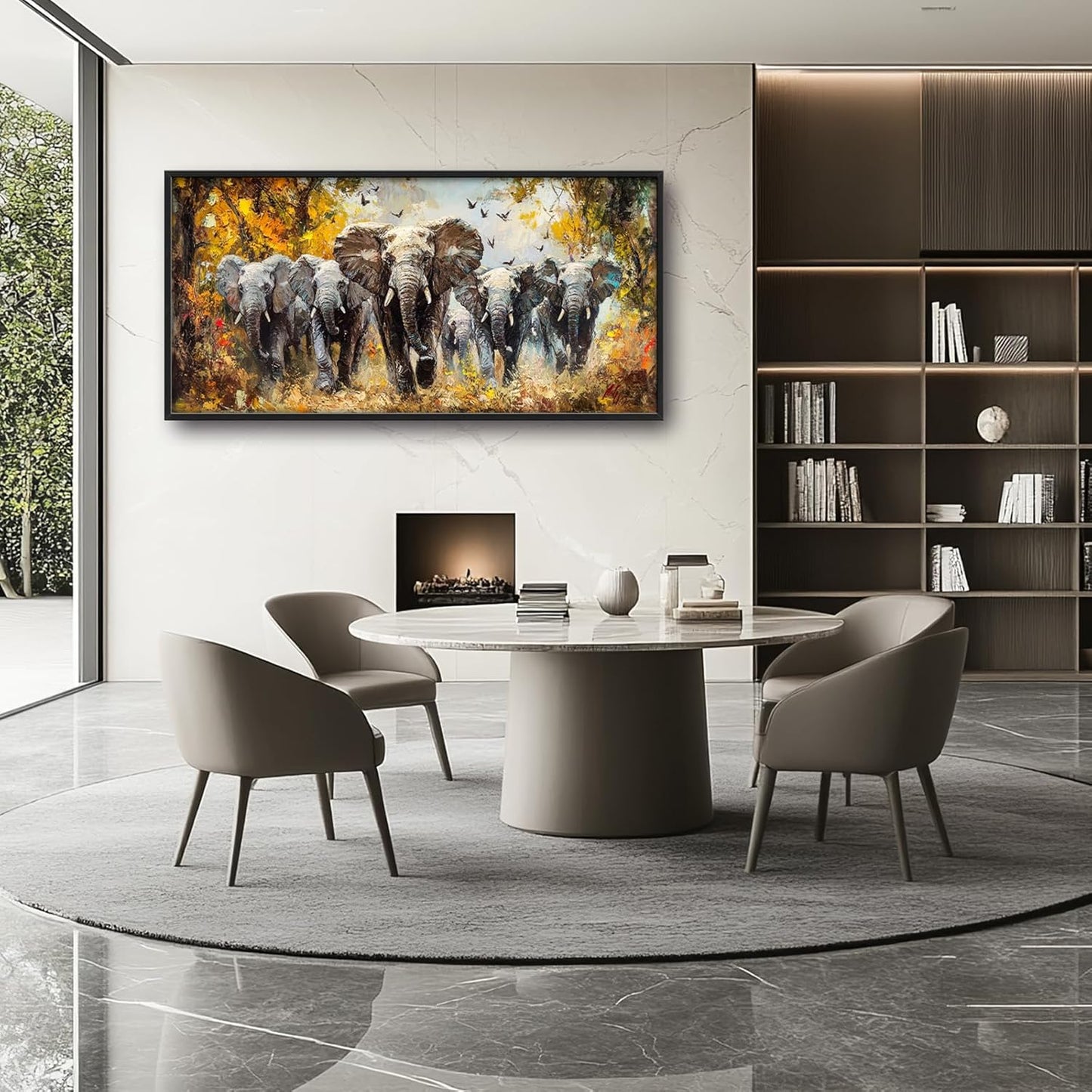 Extra Large Elephant Framed Wall Art for Living Room,Oversized Elephants Wild Animal Pictures Wall Decor,Forest Landscape Canvas Print Painting Modern Artwork Bedroom Office Bathroom 60L" x 30W"