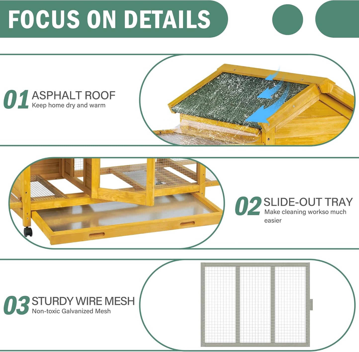 Wooden Rabbit Hutch with Waterproof Roof,Outdoor/Indoor Bunny Cage with Removable Slide-Out Bottom Tray, Chewproof Rabbit cage for Small-Medium Animals (Guinea Pigs, Hedgehogs)
