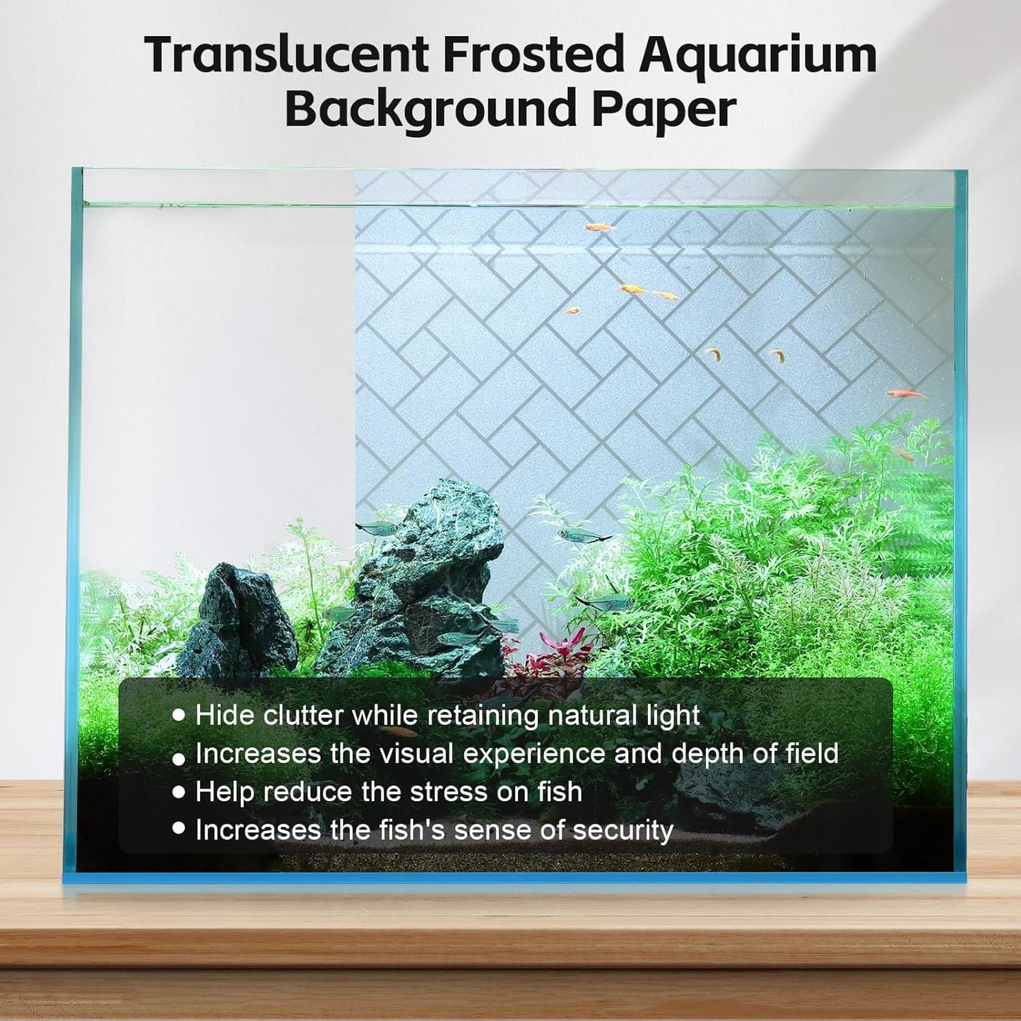 Aquarium Background Paper Decor Fish Tank Backdrop Wallpaper Electrostatic Adhesive, No Glue, Easy to Install, Reusable (23.6“H×78.7”L, Grid Transparent)