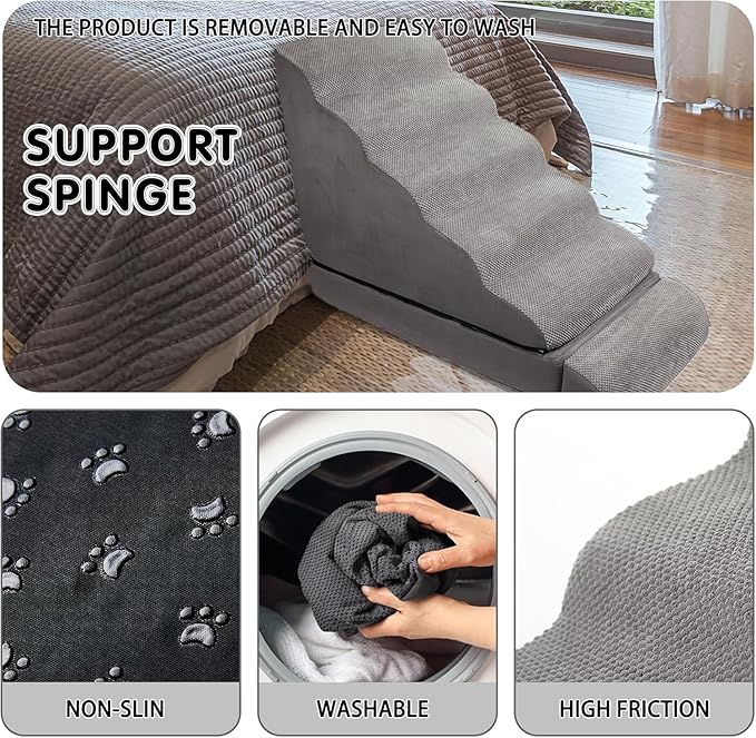 Soft Dog Stairs & Steps for High Beds 28 Inches High Tall, LitaiL Pet Stairs/Steps for High Beds for Small Large Dogs, Non-Slip Dog Ramps for Bed, for Older Cats