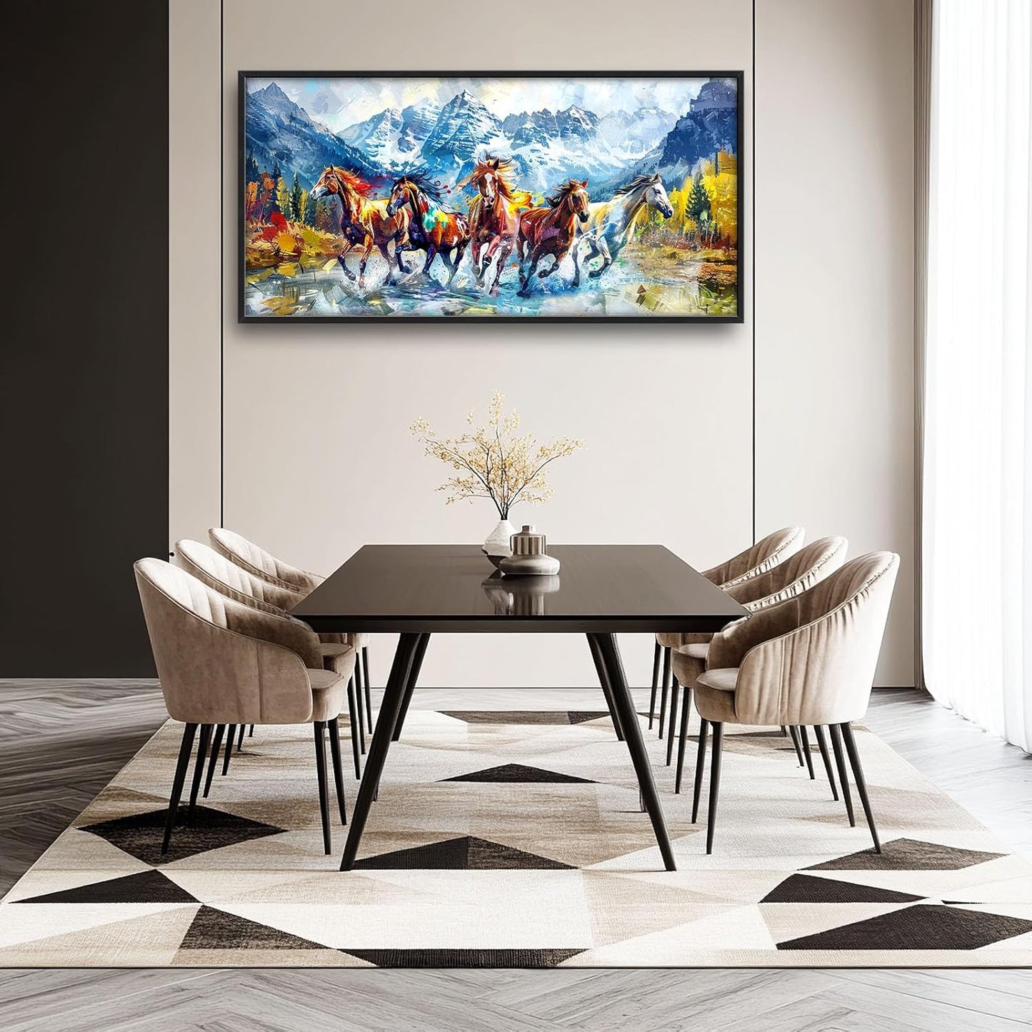 Horse Large Wall Art Running Horses Pictures Colorful Horse Mountain Landscape Wall Decor Wild Animal Nature Canvas Print Painting Artwork for Bathroom Living Room Bedroom 60L" x 30W"