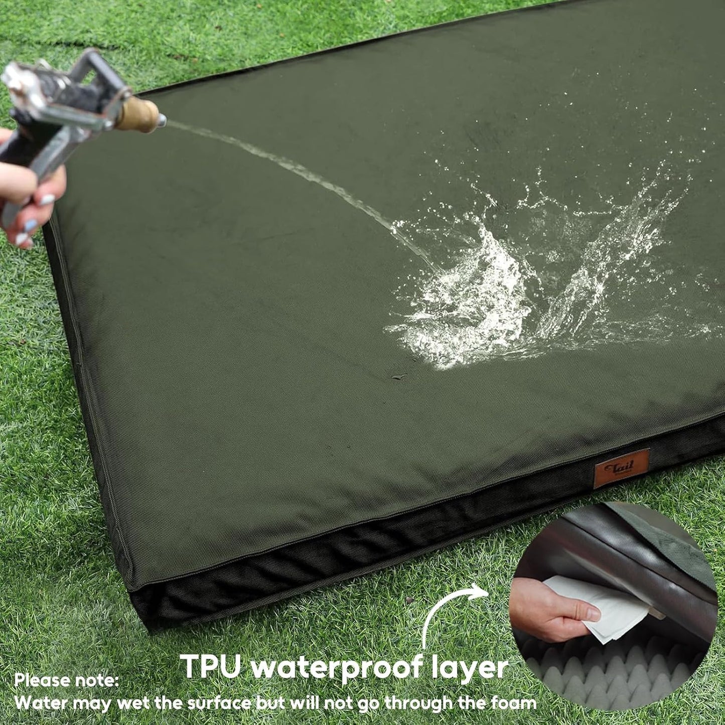 Outdoor Dog Bed for Medium Dogs, Waterproof Dog Crate Bed for Puppy Beds, Orthopedic Egg Crate Foam Pet Bed with Washable and Removable Oxford Cover, Dark Green