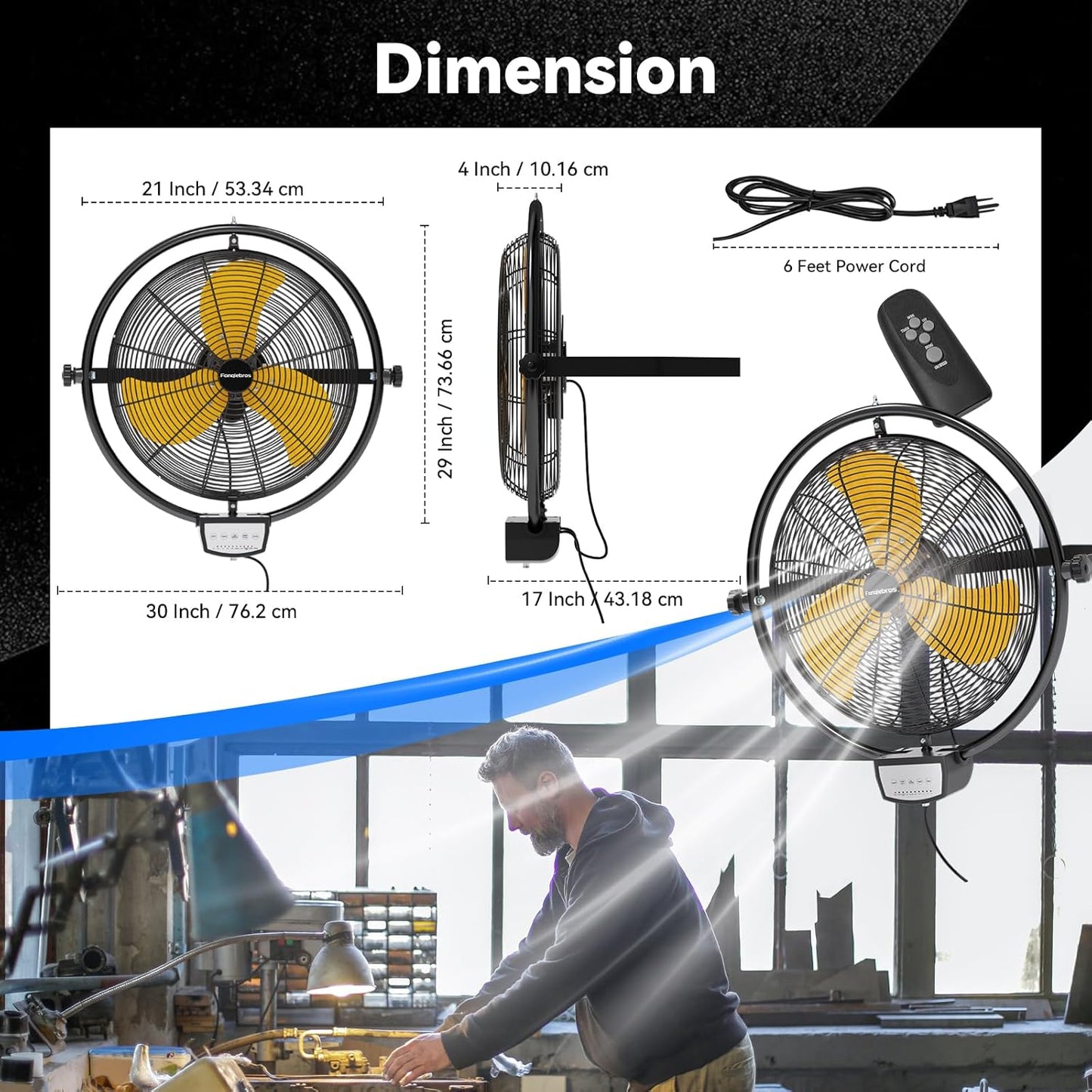 2 PCS 20 IN 5500 CFM Remote Control Wall Mount Fan, 3 Speed High Velocity Wall Fan with Timer, Air Circulator for Garage, Commercial, Greenhouse, Warehouse & Gazebo Use, UL Listed