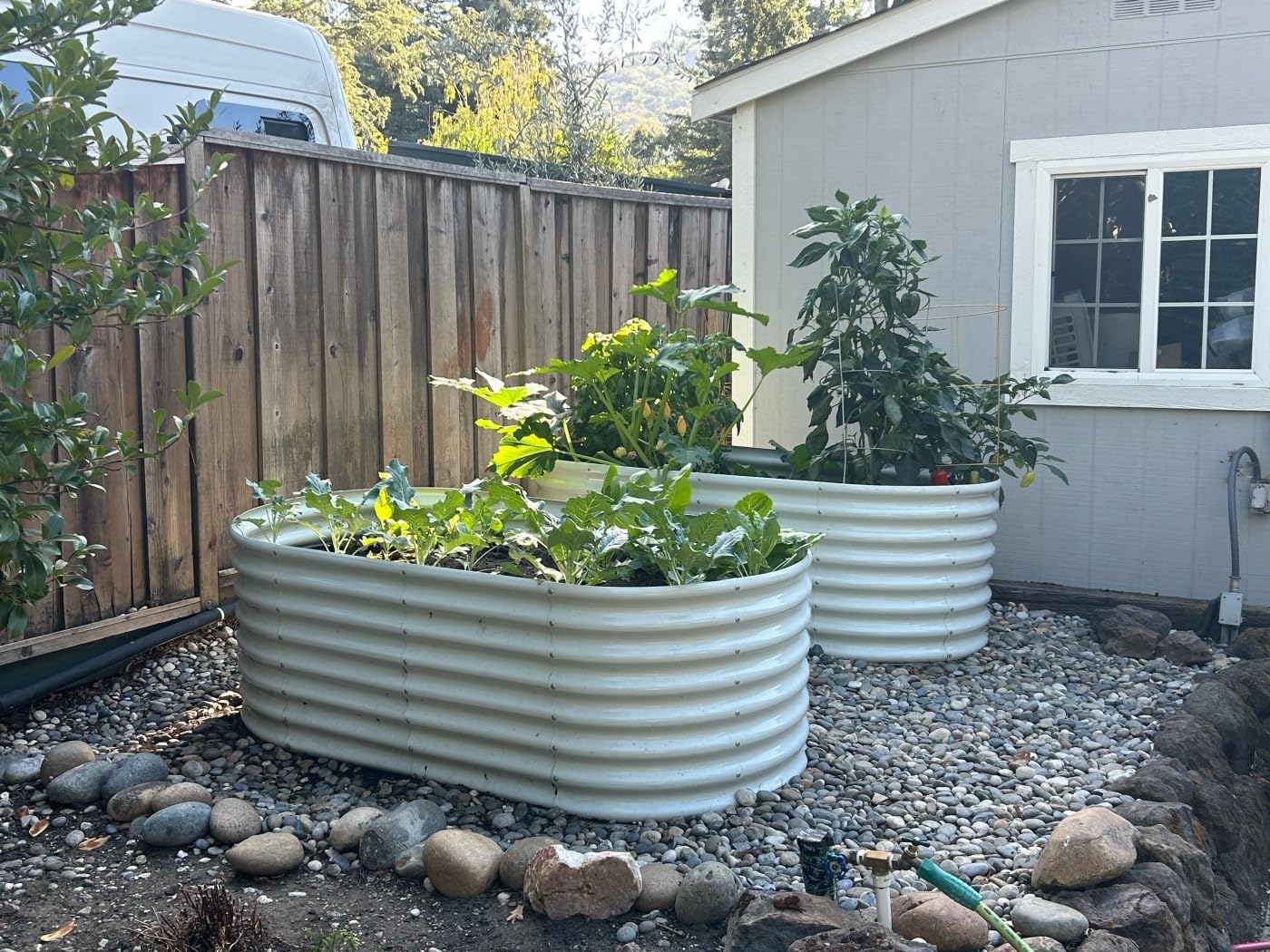 A ANLEOLIFE 8x4x2ft Galvanized Raised Garden Bed Kit, Oval Metal Deep Root Planters for Outdoor Plants Vegetables Flowers Herb, Large Bottomless, 478 Gallon Capacity- Antique White