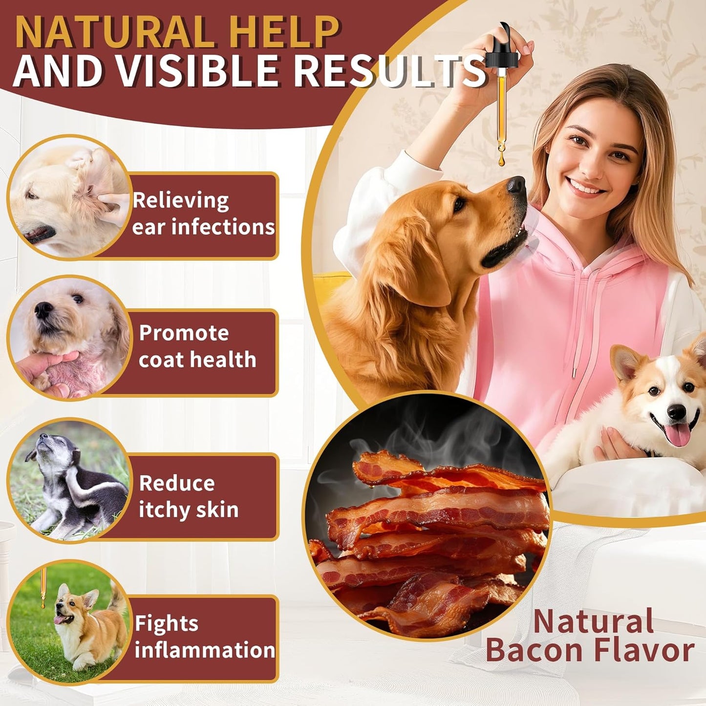 2pack Natural Yeast Infection Treatment for Dogs, Dog Ear Infection Treatment & Dog Yeast Infection Treatment, Ear Infection Treatment for Dogs Help Supports Allergy, Itch & Inflammation Relief