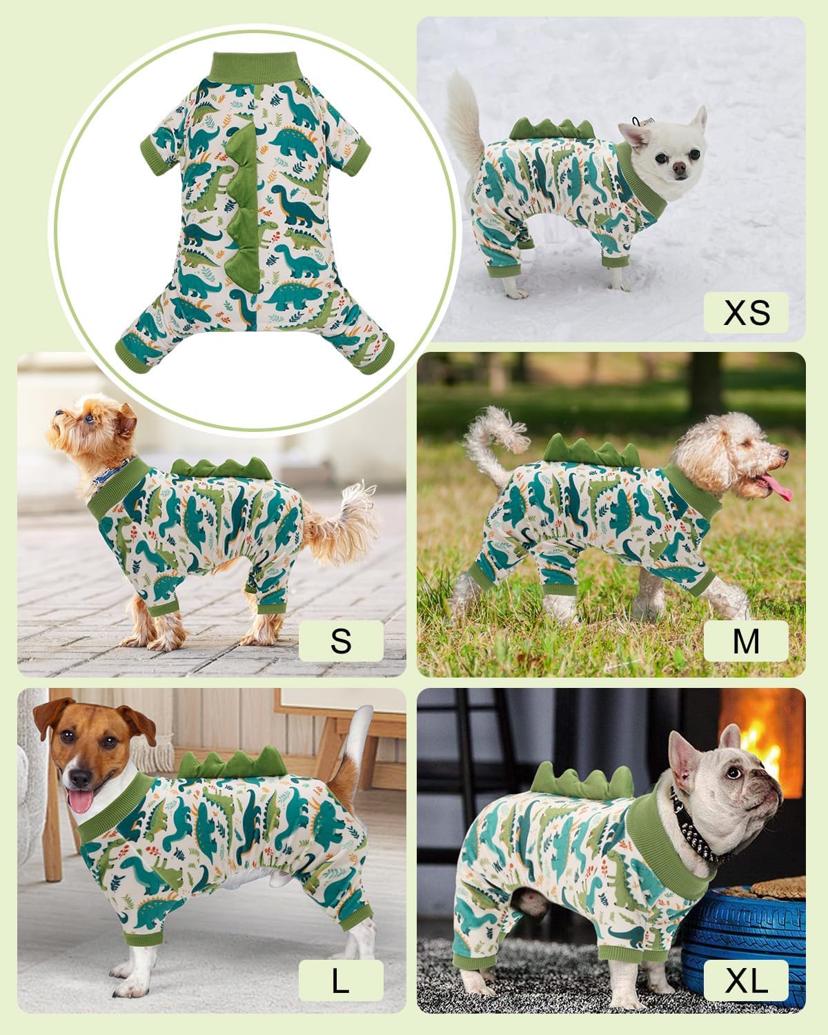 CuteBone Dinosaur Costume Dog Pajamas, Stretchy Spandex Crystal Velvet Sleepwear Coat for Small Dogs, Soft & Warm Pet Outfit Clothes for Cold Weather, Cozy Pullover Design COSP05XL
