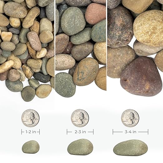 Large River Rocks for Landscaping 20lbs, 2-3 Inch Natural Unpolished Bulk Pebbles, Hand-Picked Premium Stones for Garden Design Fish Tank, Flower Pots, Pathways and Backyard, Mixed Color
