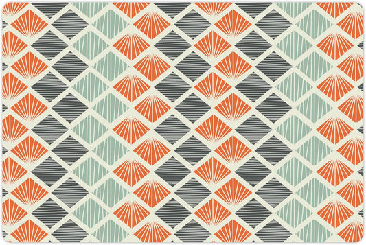 Lunarable Geometric Pet Mat for Food and Water, Pop Art Style Retro Rhombus Fractal Stripes Nostalgic Graphic Print, Non-Slip Rubber Mat for Dogs and Cats, 18" X 12", Green Orange