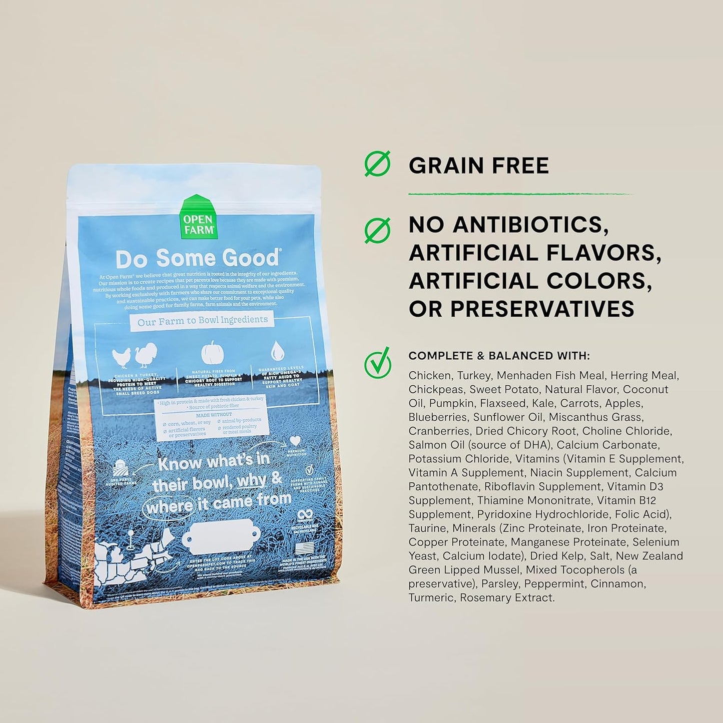Open Farm, Grain-Free Dry Dog Food for Small Breeds, High-Protein Kibble, Sustainably & Ethically Sourced Ingredients, Non-GMO Veggies & Superfoods, Chicken & Turkey Recipe for Small Dogs, 11lb Bag