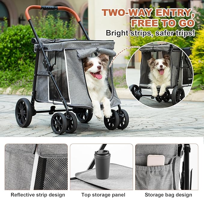 Medium Dog Stroller, Dual Entry One-Touch Folding,Small and Medium Pet Stroller,360° Rotating Front Wheels,70 lbs Weight Capacity for Outdoor Travel and Elderly Dogs - Gray