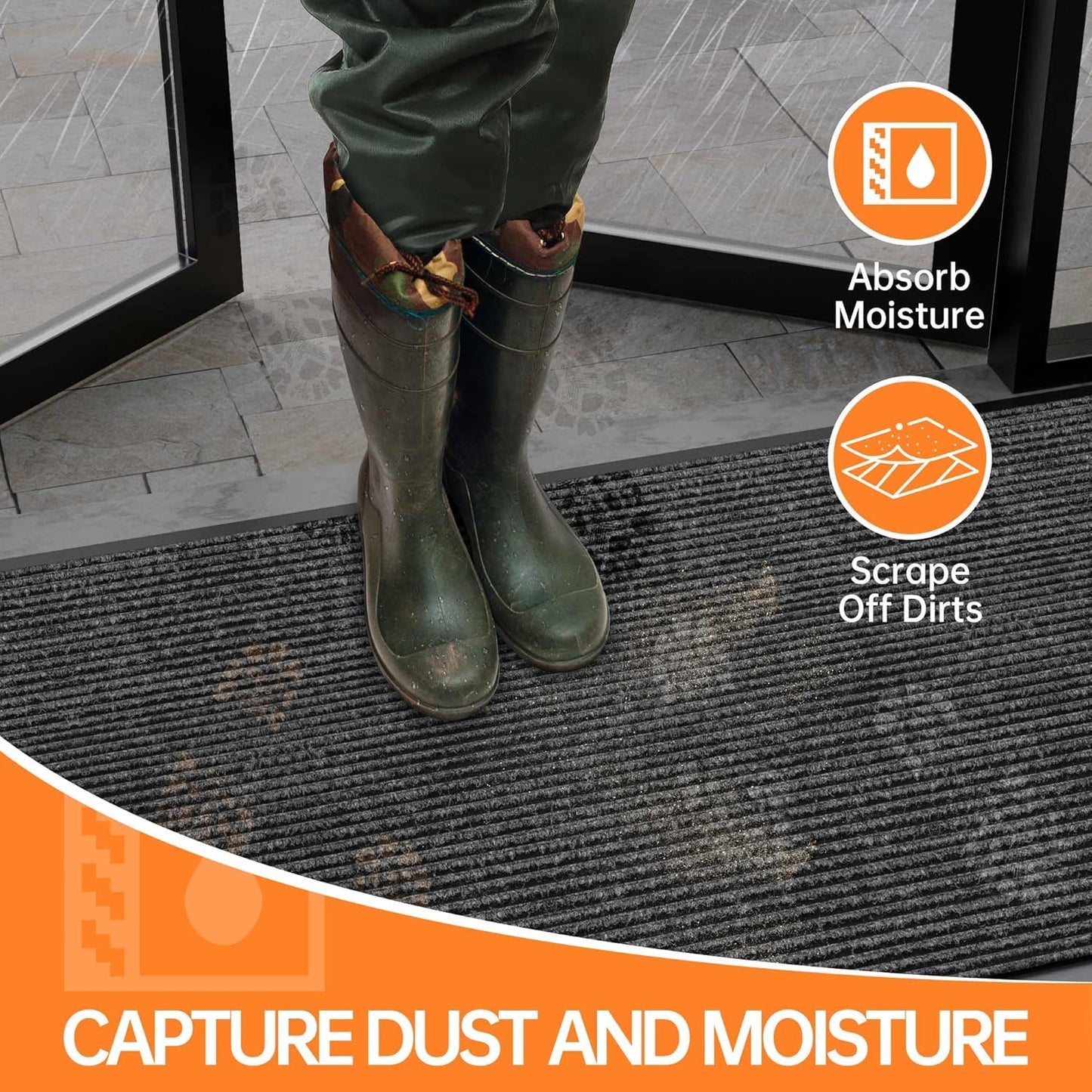 Indoor Outdoor Door Mat, 6’ x 3' Doormat for Entryway, Rubber Backing Non Slip Front Door Mat Outside Entrance, Super Absorbent Commercial Floor Mat for Home Office