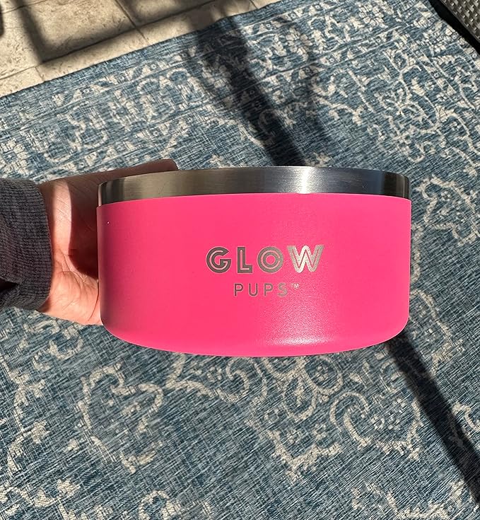 Bright Pink Dog Bowl for Small Dogs, 32 oz Non Slip Stainless Steel Pet Bowl, Vacuum Insulated Pet Bowl That Keeps Water Cool (32 oz, Bright Pink)