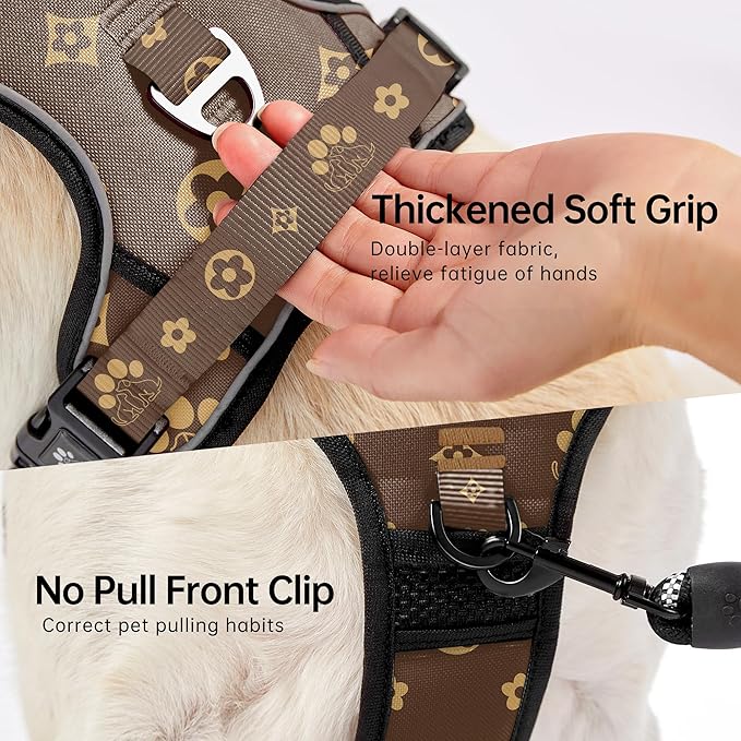 NESTROAD No Pull Dog Harness,Adjustable Oxford Dog Vest Harness with Leash,Reflective No-Choke Pet Harness with Easy Control Soft Handle for Large Dogs(Large,Dark Brown)