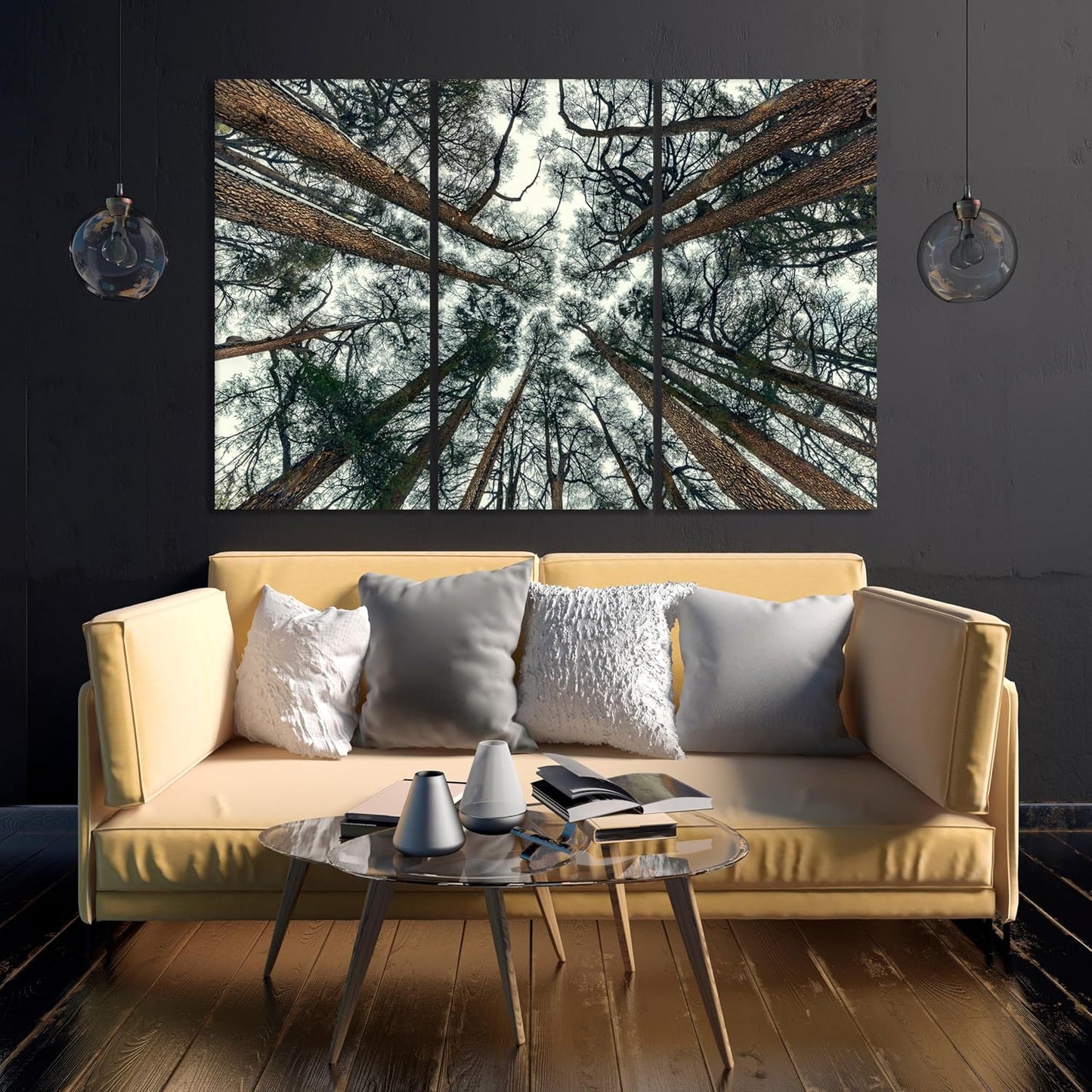 Nature Wall Art Prints - Ocean Forest Mountain Lake Canvas Landscapes - Small to Extra Large Living Room Bedroom Kitchen Bathroom Décor (Trees and Sky, 55L" x 83W"- 3 Panels)