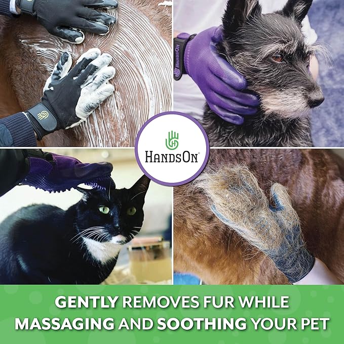 H HANDSON Pet Grooming Gloves - Patented #1 Ranked, Award Winning Shedding, Bathing, & Hair Remover Gloves - Gentle Brush for Cats, Dogs, and Horses (Red, Large)