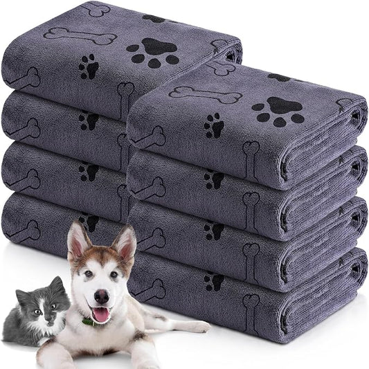 Chumia 8 Pcs Dog Towels for Drying Dogs Cats Pet Towels Bulk Puppy Microfiber Quick Drying Paw Bath Bathing Supplies Absorbent for Medium Pets(Gray,55 x 28 Inch)